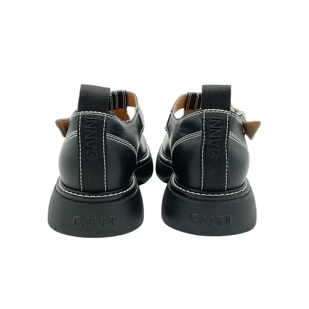 Ganni Sleek Black White Everyday Buckle Mary Jane Shoes Size EU 38 / US 8 - Picture 4 of 6